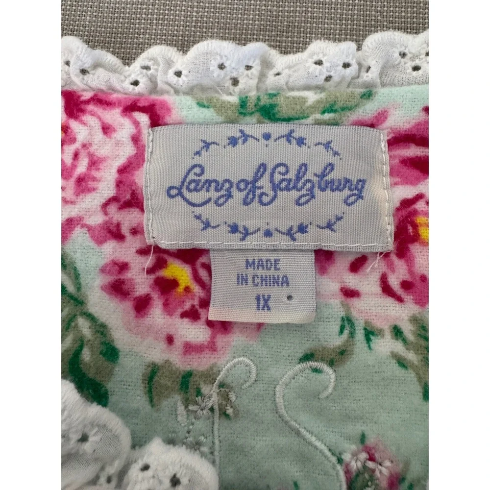 Lanz of Salzburg Long Flannel Nightgown Nantucket‎ Roses 1X